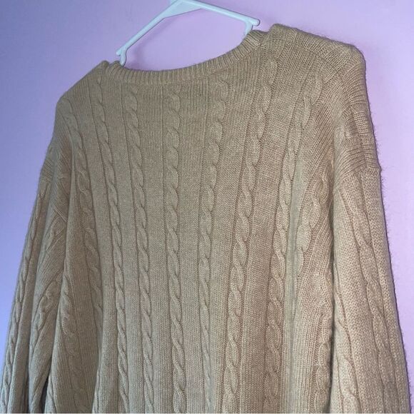 Vintage Greenwich L Cashmere Cream Sweater Cable Knit Fisherman Quiet Luxury - Picture 6 of 7